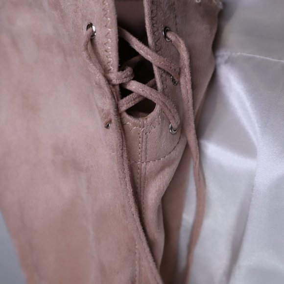 Peep Toe Over the Knee Suede Pink Boots Size 6 - Picture 7 of 16